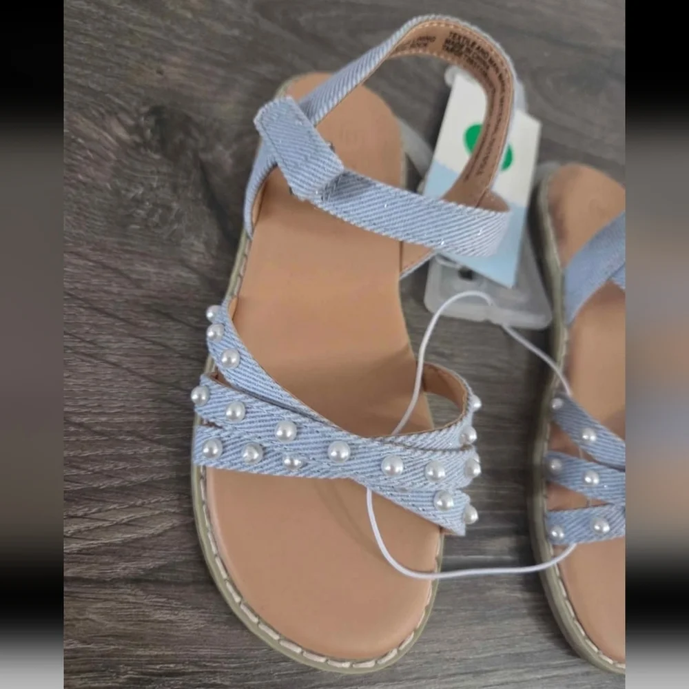 Cat & Jack Girls Denim Pearl Embellished Sandals Size 10 NWT